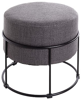 HAKU Hocker anthrazit, schwarz, MDF, Metall, Textilgewebe - Maße: H 44 cm x Ø 48 cm, Style: Art Deco