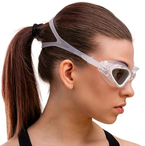 AqtivAqua simglasögon, simglasögon för vuxna och barn, för barn 6-14 år, män och kvinnor, simglasögon för barn, pojkar och flickor, polariserade DX-P (transparent vit, silveretui, polariserade