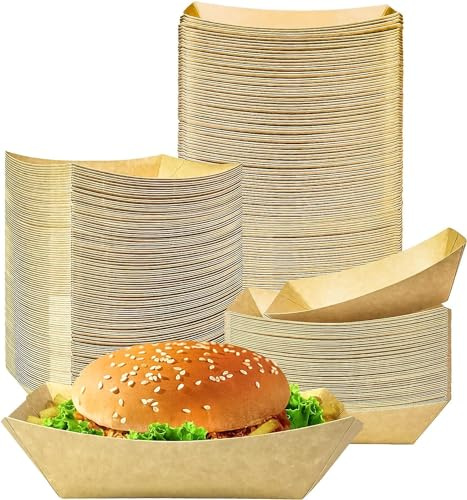 AMD Nexus 100 bandejas de papel kraft medianas de 19 x 13 cm | Platos de cartón marrón reciclados para llevar | Contenedores desechables para patatas fritas, hamburguesas, barbacoa, fiesta de