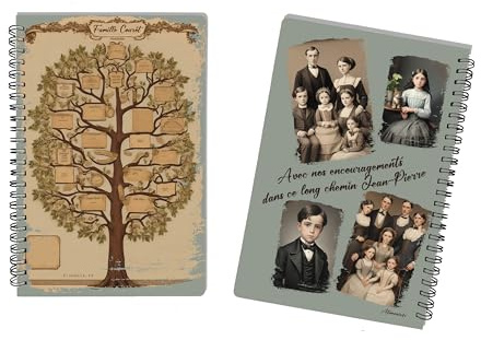 Cahier de Généalogie Personnalisé - Arbre Généalogique Élégant - Format A5-60 Feuillets - Couverture Rigide - Outil de Recherche Familiale - Fait Main en France