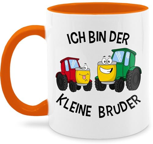 Tasse Tassen 325ml - Kleiner - Ich bin der kleine Bruder Traktor - 325 ml - Orange - little brother brüder bro landwirtschaft geschenk geschwisterliebe kleinen lil 2024 gro er für geburt