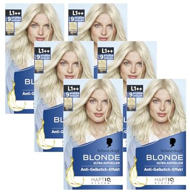 Schwarzkopf Blonde Aufheller L1++ (6x 143 ml), Haarfärbemittel für Öl-aktiviertes Haare Aufhellen mit HaptIQ System, für bis zu 9 Stufen ohne Gelbstich