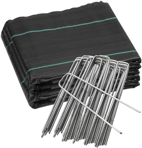 ANSIO Weed Control Membrane 2Mx10M and Garden Pegs 50 Pack Garden Stakes Staples Combo Ideal for Patios, Garden,Flower beds, Landscaping, Fabric/Artifical Grass/Matting/Netting Galvanised Ground Pegs