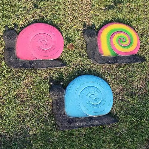 Trittsteine für Garten 3er-Pack Garten-Trittsteine, Kunstdekor, Blaue Bunte Rosa Schneckenharzsteine, Gehweg Rasen Blumenbeet Weg Dekorativer Stein, Verwendung in Allen Jahreszeiten