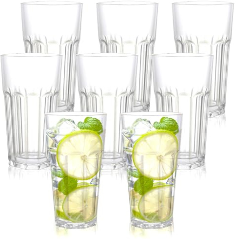 MUXHEL 8PCS Plastic Drinking Glasses 510ml Plastic Glasses Reusable Drinking Glasses Unbreakable Plastic Tumblers for Adults Party Camping Picnics