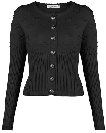 Namatime Damen Trachtenjacke Bolero Dirndl Jacke Kurze Trachten Strickjacke mit Knopfleiste Oktoberfest Outfit Schwarz 38