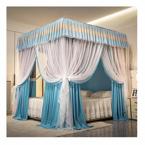 Blauer Vier-Eckpfosten-Bettvorhang, Baldachin, Moskitonetz, Schlafzimmerdekoration für Mädchen und Erwachsene, Winddicht, lichtdicht, Betthimmel, Geschenk (Farbe: Doppelschicht, Größe: 200 x