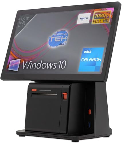 SIMPLETEK - PC POS Tout-en-Un 14 FHD IPS, écran Tactile, imprimante Thermique, tiroir-Caisse Compatible | Windows 10 | 8 Go de RAM, 120 Go de SSD | Port série RS232, Wi-FI, Bluetooth, USB, RJ12