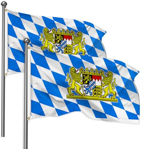 2 Stück Bayern Flagge, 90 x 150 cm Bayerische Fahne, Deutschland Bayerische Fahnen, Bayerische Flagge mit Messing-Ösen, Oktoberfest Deko Fahnen für Indoor und Outdoor