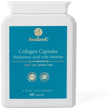 High Strength Marine Collagen Capsules with Hyaluronic Acid and Vitamins E & C to Support Healthy Skin, Bones, Hair - 60 Capsules - Collagen peptides - Made in UK to GMP Standards.