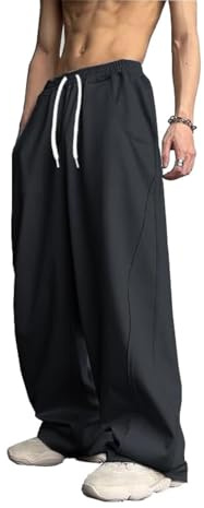 WZIKAI Men's Baggy Sweatpants Elastic Waist Drawstring Wide Leg Sweatpants Casual Loose Baggy Joggers with Pockets Black M