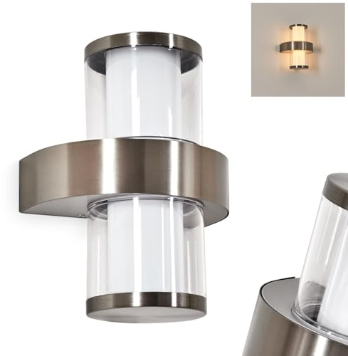 HOFSTEIN LED Außenwandleuchte Blinneberg, Außenwandlampe aus Metall/Kunststoff in Nickel-matt/Weiß/Klar, moderne Leuchte für Garten/Außenfassade/Terrasse/Hof, 3,7 Watt, 280 Lumen, 3000 Kelvin, IP44