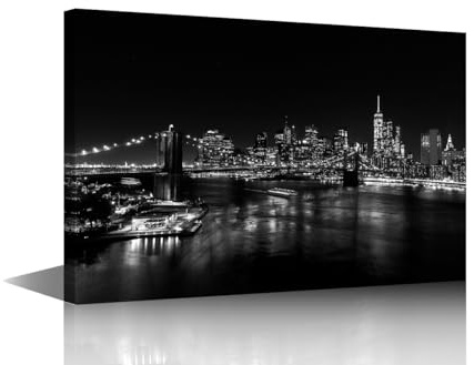 TISHIRON New York City Skyline Black and White Wall Art Cityscape Panorama Pictures for Bedroom 1 Piece City Building House Decorations Skyscraper Posters and Prints Framed Ready to Hang 36x24 in