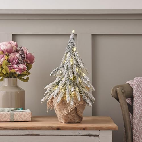 Lights4fun 40cm Schneebedeckter Mini Kunstbaum Tannenbaum im Jutebeutel Weihnachtsbaum künstlich Künstlicher Weihnachtsbaum Mini Weihnachtsbaum Innen