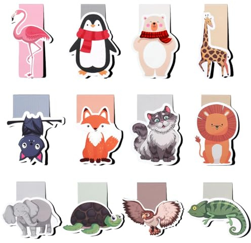 12 Stück Lesezeichen Magnetisch Kinder, Niedliche Magnetlesezeichen Kinder Tiere Magnet Lesezeichen, Tiere Magnetische Bookmark Set für Jungen Mädchen Schule Buchliebhaber