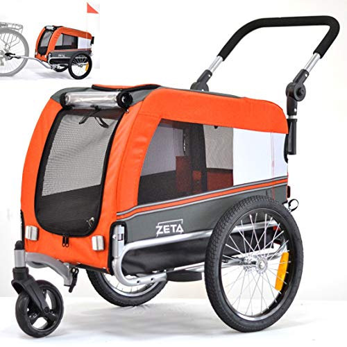 Papilioshop Zeta – 2-in-1 Fahrradanhänger und Kinderwagen für Hunde und Haustiere, Klappbar, Leicht und Stabil, Perfekt für Tiertransport und Spaziergänge (S-Orange)