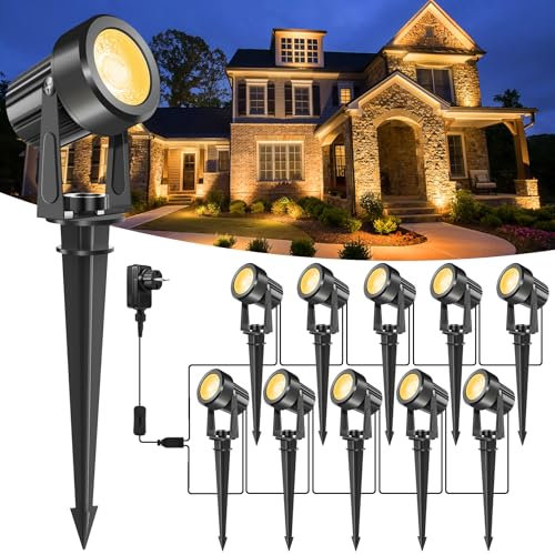 NATPOW Focos LED Exterior, Luces LED de Jardín, Cálido Iluminación Exterior Jardin 3000K Luz IP65/270ºAjustable/ Dual usage para iluminación de patio camping Jardín Halloween Christmas (10 en 1)