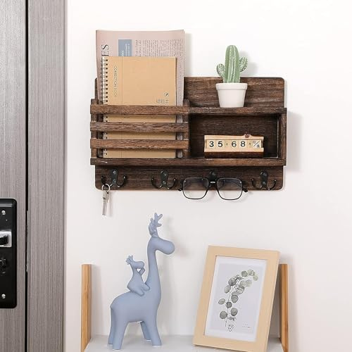 acfeco Schlüsselbrett mit 2 Ablage, Schlüsselbrett Holz, Schlüsselhalter Wand mit 8 Schlüsselhaken, Hängen Schlüsselbord Heim Dekor Wandorganizer für Eingang Wohnzimmer Flur Küche Büro