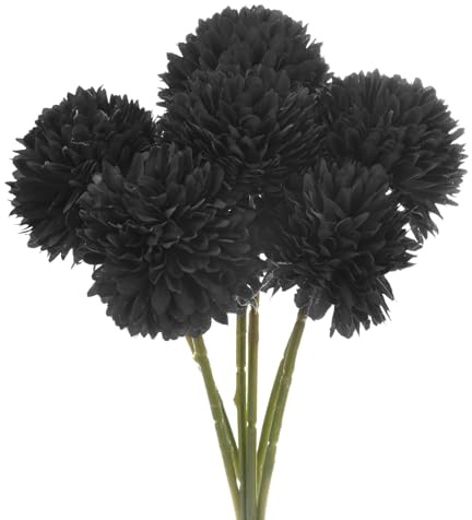 M METERXITY 6-Pack Flores de Bola de Crisantemo Artificial, 11 Ramo de Hortensias de Seda Falsa Tacto Real Flores Falsas para Hogar/Boda/Navidad/Fiesta/Jardín Oficina [Negro]
