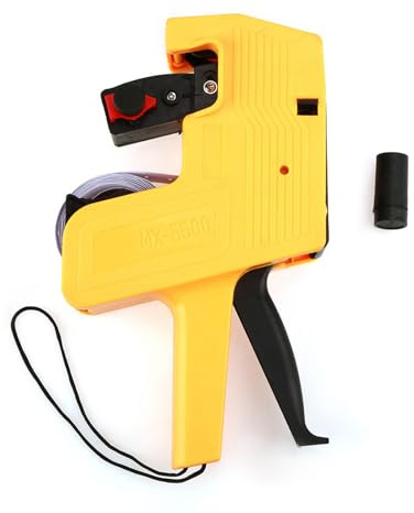 8-siffrig Prislapp Gun MX-5500 Etikettmaskin, Prismarkeringsverktyg med Etiketter och Bläckpåfyllning, Handhållen Märkning Prismärke för Olika Valutasymboler (YELLOW)