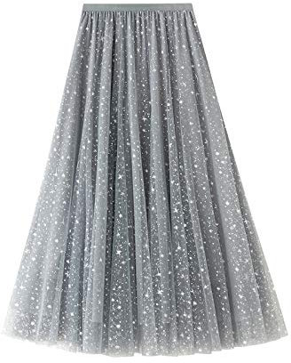 Jupe en tulle à paillettes pour femme - Jupe longue plissée - Taille haute - Jupe trapèze - Jupe plissée - Costume de carnaval - Jupe pour Halloween, carnaval, fête, gris, taille unique
