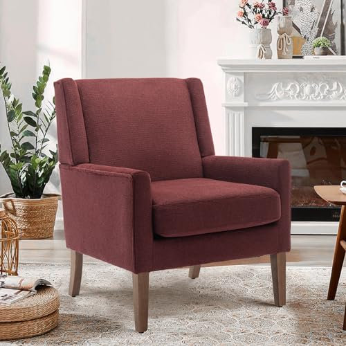 COLAMY Moderner Flügelrücken-Sessel für das Wohnzimmer, Polsterstoff Akzent-Sessel, Einzelsessel mit Loungesitz und Holzbeinen für Büro/Schlafzimmer/Leseecken, Rot