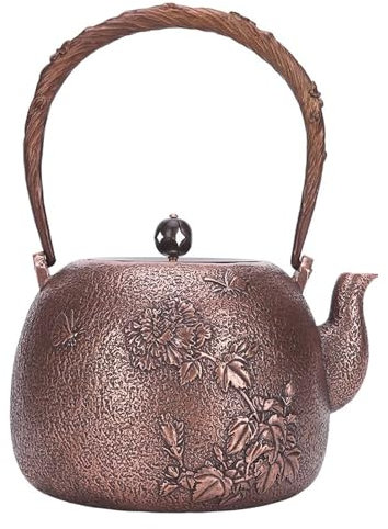 OZBMA Bouilloire en cuivre pour cuisinière, théière en cuivre Pur Faite à la Main sans revêtement et poignée antidérapante, théières en cuivre épais de Grande capacité (1800 ML)