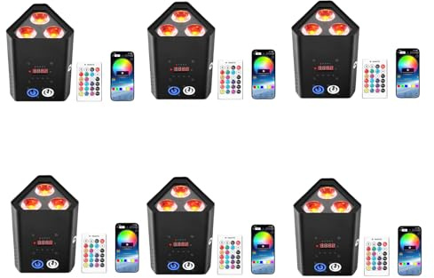 Rtktoup 6PCS 3 * 18W Akku LED Par Licht, RGBW+UV 6 In 1 Wiederaufladbarer Bühnenstrahler, Disco Partylicht mit Infrarot Fernbedienung/2,4 GHz Wireless/APP, geeignet für Bühnen Festivals Party Club