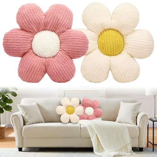 Idota 2 Stück Blumenkissen, 40 x 40 cm Kissen Blumen Niedliche Dekor Kissen | Kinderzimmer Tatami Blumenförmiges Blumensitzkissen Plüsch Bodenkissen Weiches Blütenblattkissen für Auto Bett Sofa Boden