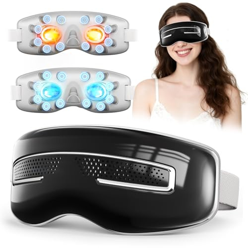 Eye Massager with Heat and Cooling, Integrated Smart Sleep Mask with Nose Rest and Soft Silicone Massage Head, 4 Massage Modes for Migraines, Dry Eye, Dark Circles,Bluetooth Music, Gift for Mother