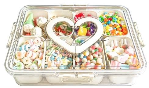 YUANQIZHU Boîte à casse-croûte, plateau de service divisé à 8 compartiments avec couvercle et poignée, conteneurs réutilisables et portables pour bonbons, fruits, noix, collation, boîte à goûter de
