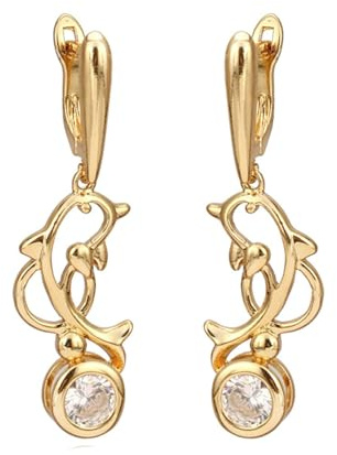 KnSam Orecchini in oro bianco 18 carati 750, stile vintage, con delfino con moissanite, orecchini in oro Au750, stile Liberty, argento, Oro giallo, Moissanite