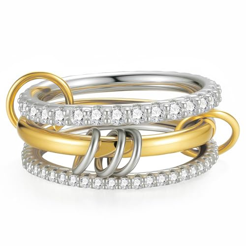 Emibele Anelli Impilabili per Donna, Fascia Mista Oro-Argent, Misura 9