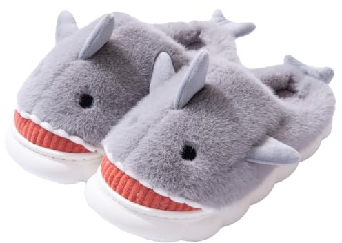 Fadezar Zapatillas de Casa Muje Hombre Pantuflas Tiburon/Vaca Cálido Espuma de Memoria Peluche Zapatillas de invierno Muje