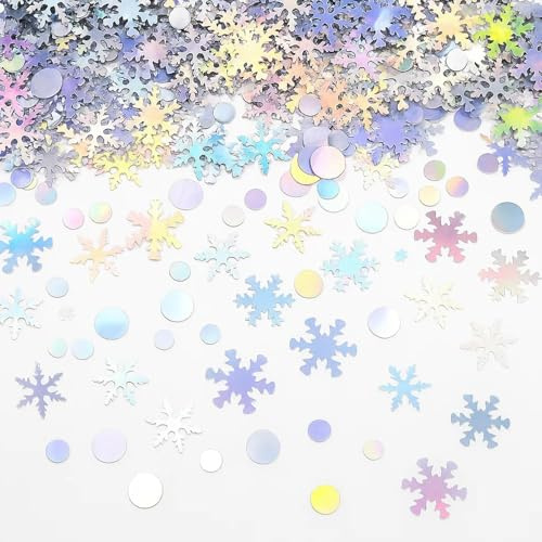 1400 Pcs Snowflake Confetti, 30g Frozen Birthday Decorations Snowflakes Sequins with 5 Types, Silver Glitter Confetti for Christmas Cake Decoration, Holiday Wedding Party Xmas Decoration