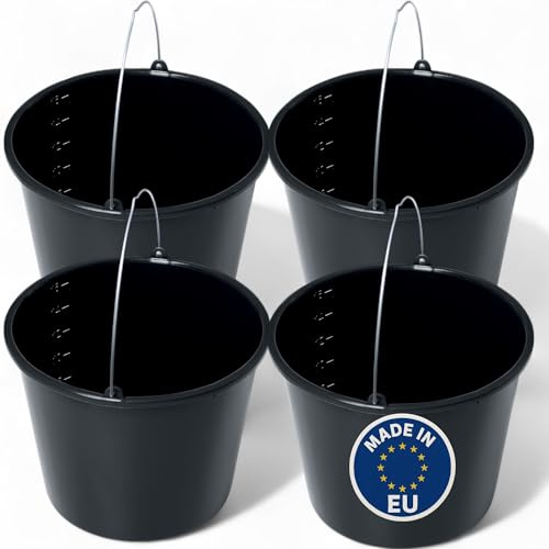 Schwarzer 12L Eimer mit Skala – robuster Kunststoffeimer mit Griff – Putzeimer, Zementeimer, Wassereimer für Garten, Haushalt & Baustelle – Sets 4 St. (4, 12L)