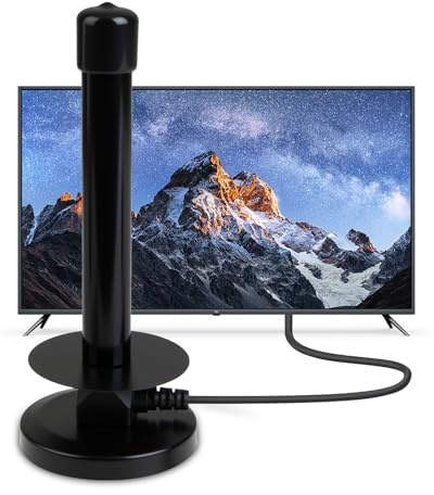 Digital TV Aerial Indoor with Signal Magnetic Base, 360° Reception Freeview Digital HDTV Antenna, Signal Booster Smart TV Aerial Indoor Support DVB-T2 Full HD 4K/1080P Ultra HD with 5m Coaxial Cable