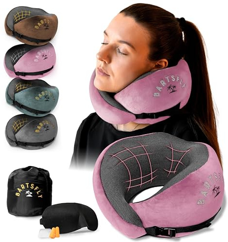 BARTSFLY Nackenkissen - Memory Foam Reisekissen Auto & Flugzeug, Ergonomisch Travel Pillow Airplane, Flugzeugkissen gegen Nackenschmerzen, Komfort für Schlafen, Langstreckenflug, Waschbar (rosa)
