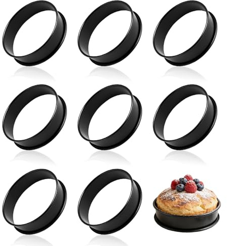 8 Pcs Non-Stick Crumpet Rings, 8.5cm Round Durable Metal Baking Molds