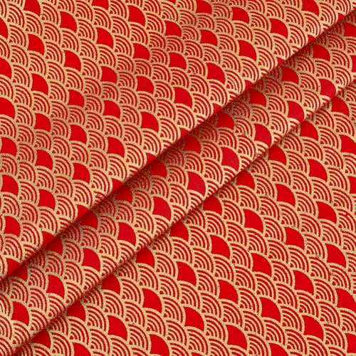 MAYJOYDIY 1 m Roter Meerjungfrauen Schuppen Stoff 1.5 m Fischschuppen Baumwollstoff Wellenförmiger Fächerstoff Im Japanischen Stil Für DIY Nähprojekte Bekleidung Handwerksprojekte