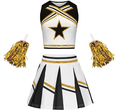 Cheerleaderkostüm Damen mit Cheerleader Pompoms damen als High School cheerleader Faschingskostüm Karneval Kostüme