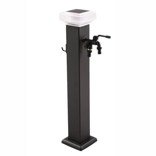 Yidlkecqey Colonna d'Acqua da Giardino, 60-80cm in Acciaio Inox con Luce Solare LED e Doppio Rubinetto, Isolamento Antigelo per Esterno, Prato e Animali(Black,80cm/31.5in)