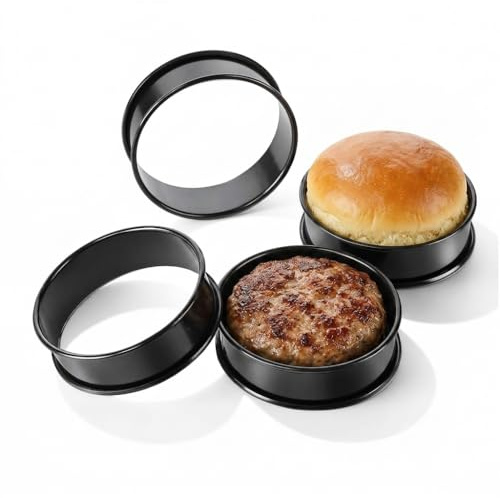 4 Pcs Crumpet Rings Non-Stick for Eggs, 8cm Diameter, Pancakes & Baking, Multi-Purpose Cookie & Cooking Rings, Stainless Steel, Oven & Air Fryer Safe