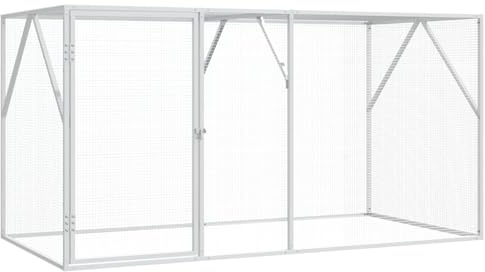 QUAHEAS Fågelbur antracit galvaniserat stål 208 x 102 x 108 cm stor voljär, fristol med galler, sittstång, skål och lekplats för papegoja undulat kanariefågel nymfparakiter