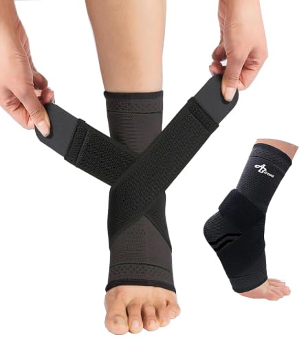 ABIRAM Sprunggelenkbandage für Plantarfasziitis & Fersensporn – Verstellbare Knöchelbandage mit Stützriemen – Atmungsaktive Kompressionsbandage für Achillessehne, Sport für beide Füße