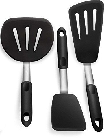 iNeibo ustensiles de cuisine Set de 3 spatule silicone, Spatule en Silicone Alimentaire & Acier Inoxydable