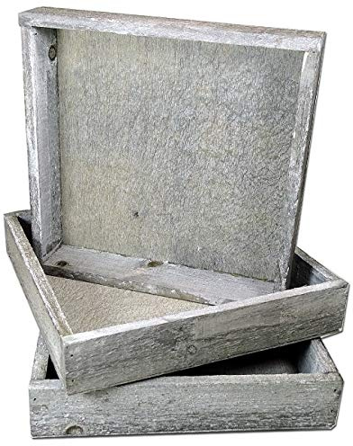 MGS SHOP Deko Holztablett Holzteller Tablett Wooden Tray Washed (3er Set 20x20 anthrazit)