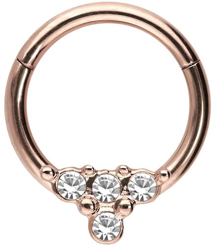 PIERCINGLINE Segmentring Clicker 4 Kristalle Chirurgenstahl Piercing Ohr Septum Tragus Helix Roségoldfarben