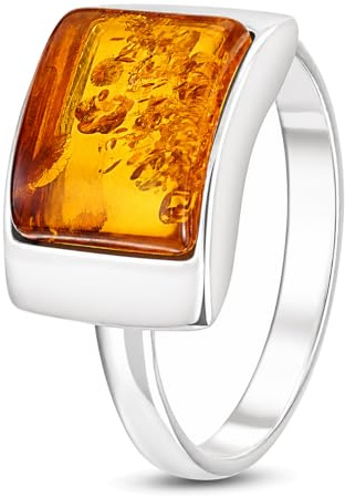 Anillo Adulto de Plata de Ley y Ámbar Miel del Báltico Sunniva - talla 20