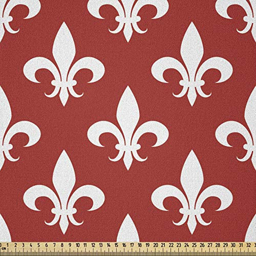 ABAKUHAUS Fleur De Lis Microfaser Stoff als Meterware, Alte Heraldik, Deko Basteln Polsterstoff Textilien, 2M (230x200cm), Weiß Rot